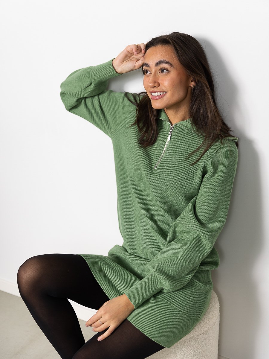 Y.A.S Dalma Long Sleeve Zip Knit Dress Loden Frost
