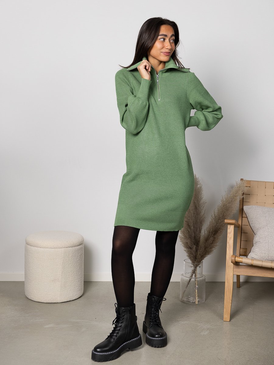 Y.A.S Dalma Long Sleeve Zip Knit Dress Loden Frost