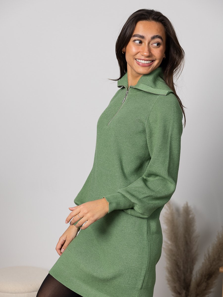 Y.A.S Dalma Long Sleeve Zip Knit Dress Loden Frost