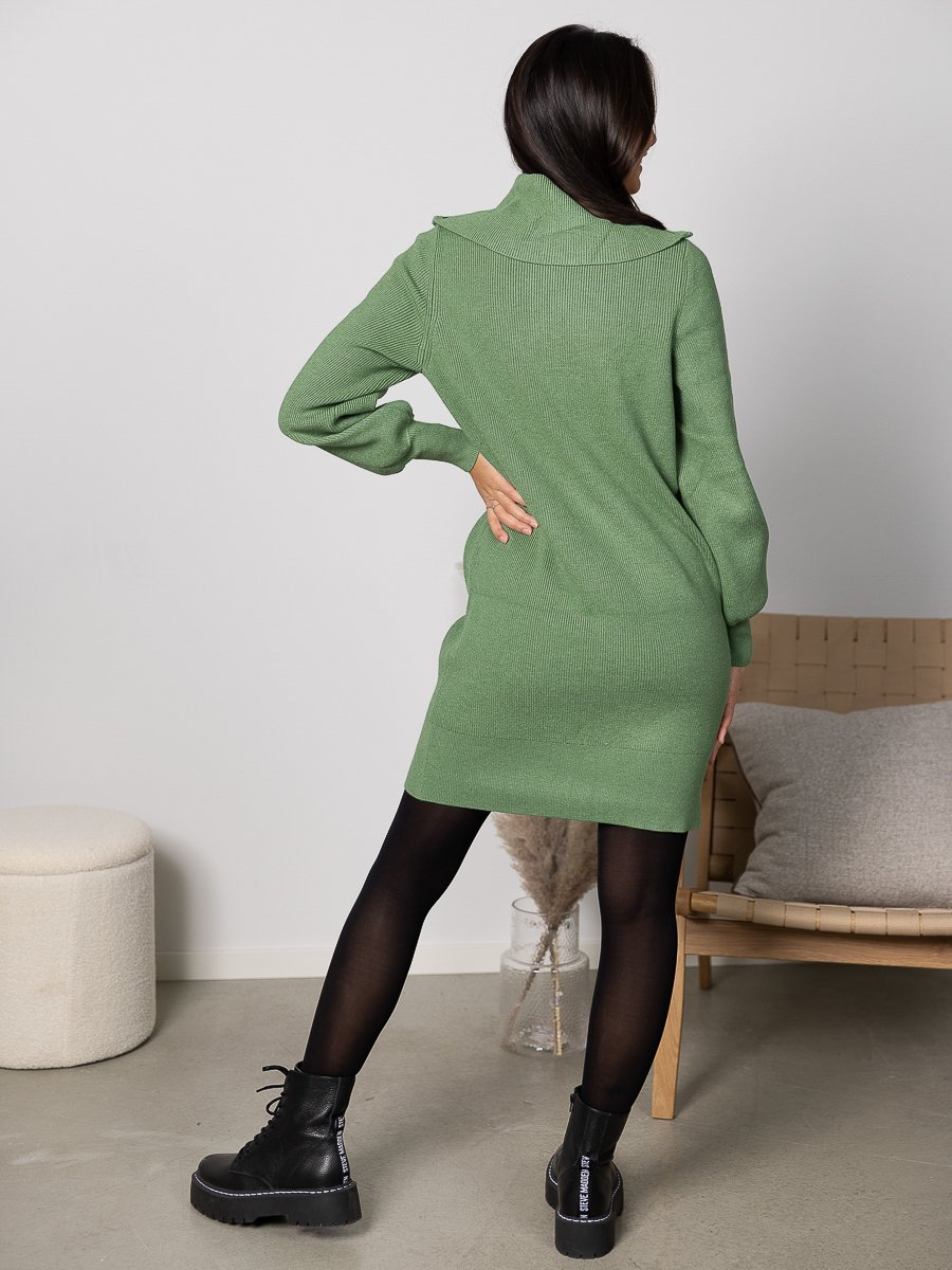 Y.A.S Dalma Long Sleeve Zip Knit Dress Loden Frost