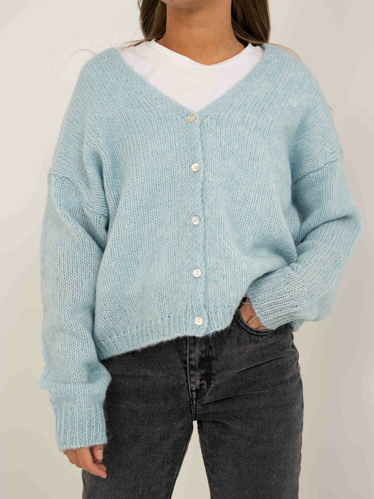 Y.A.S Livi Long Sleeve V-neck Cardigan Aquamarine