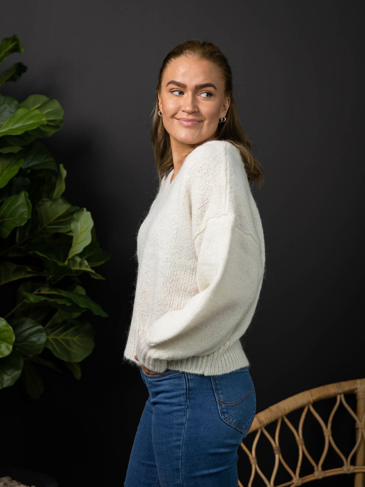 Y.A.S Livi Long Sleeve Knit Pullover Star White