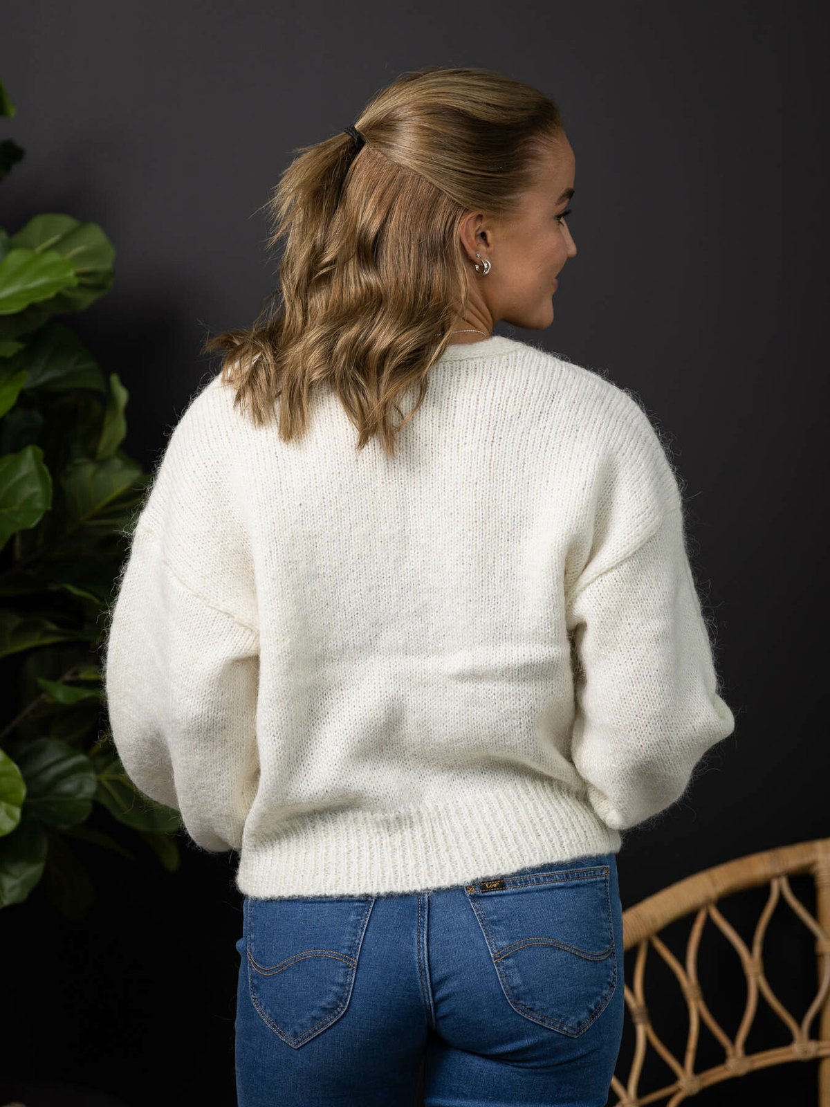 Y.A.S Livi Long Sleeve Knit Pullover Star White