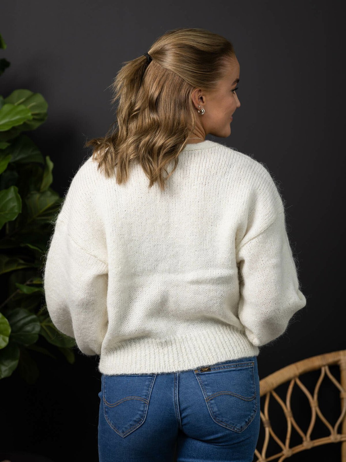 Y.A.S Livi Long Sleeve Knit Pullover Star White