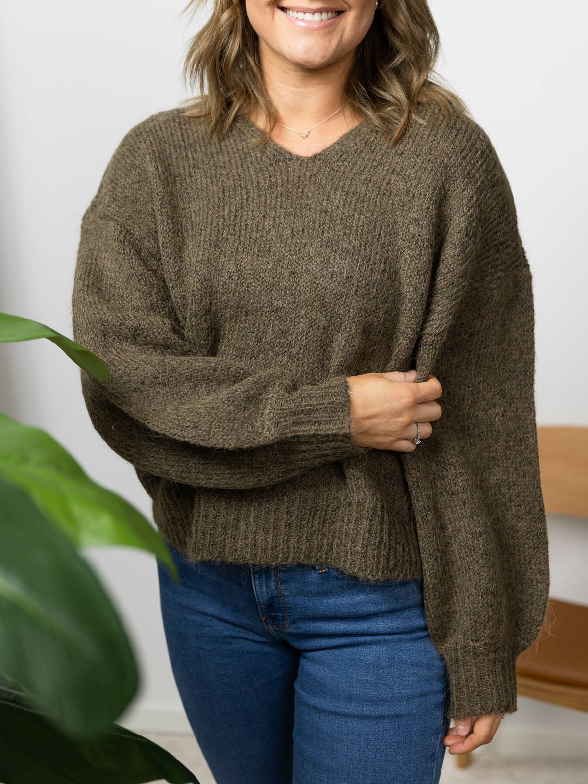 Y.A.S Livi Long Sleeve Knit Pullover Teak Melange