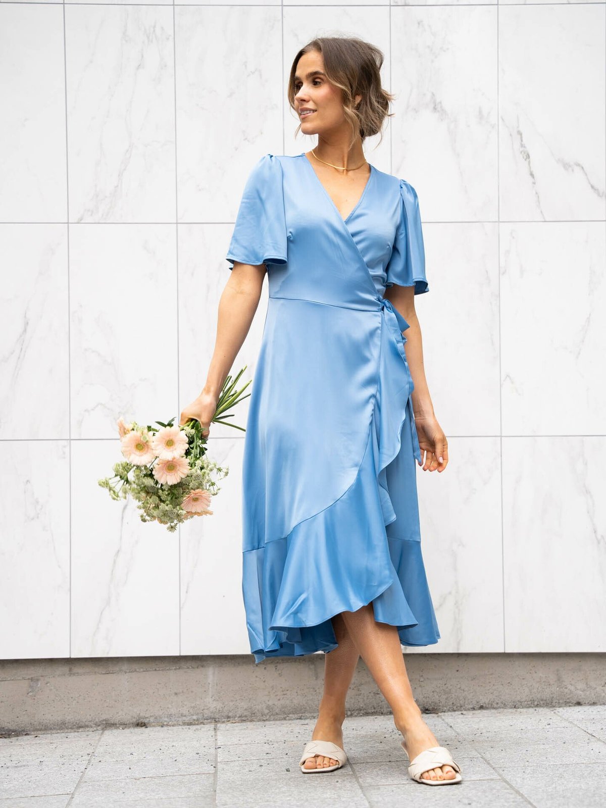Y.A.S Thea 2/4 Midi Wrap Dress Ashleigh Blue