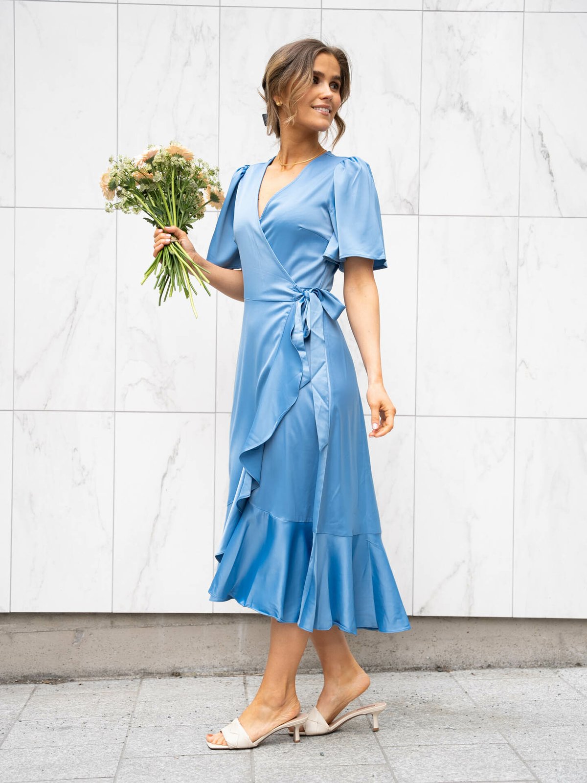 Y.A.S Thea 2/4 Midi Wrap Dress Ashleigh Blue
