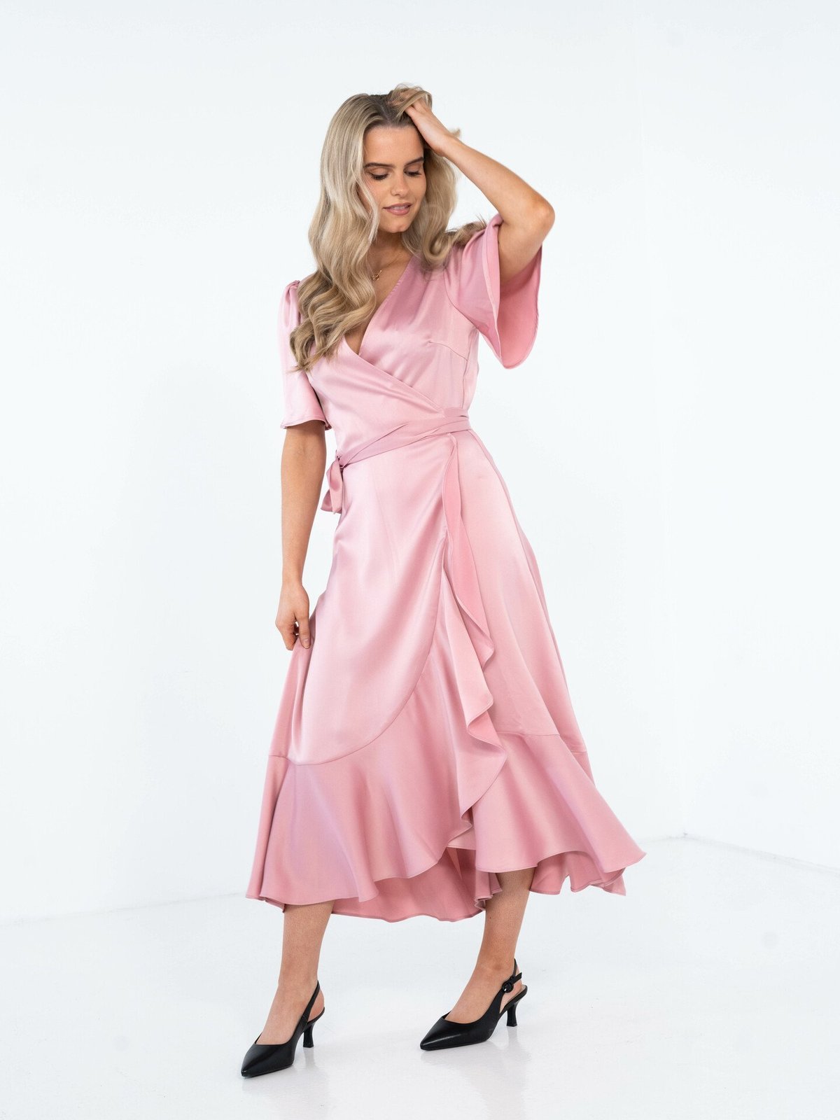Y.A.S Thea 2/4 Midi Wrap Dress Pale Mauve