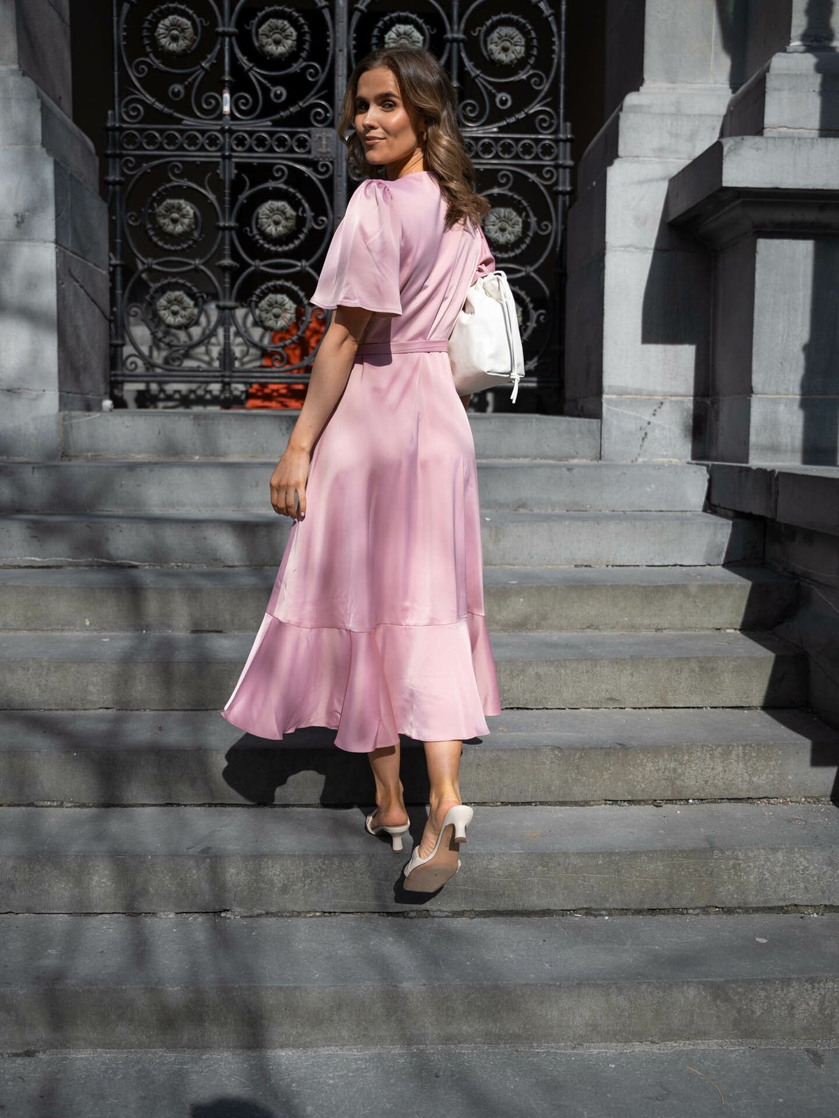 Y.A.S Thea 2/4 Midi Wrap Dress Pale Mauve