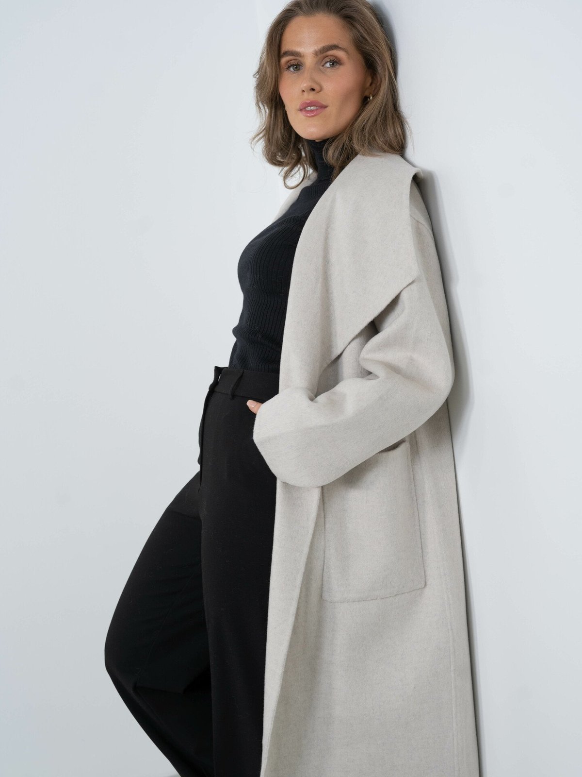 Y.A.S Alma Handmade Wool Mix Coat Light Grey Melange