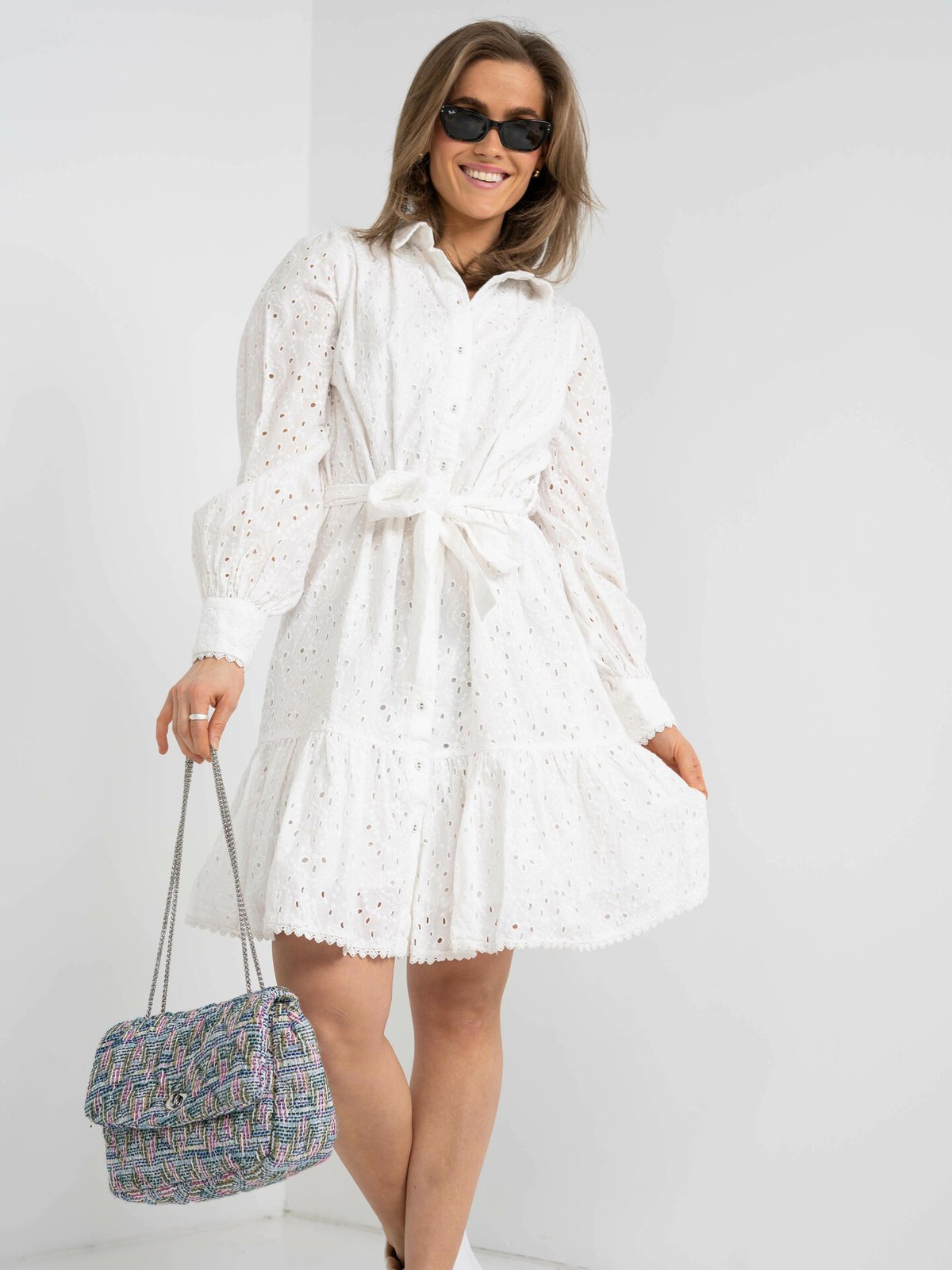 Y.A.S Hipsa Long Sleeve Shirt Dress Star White