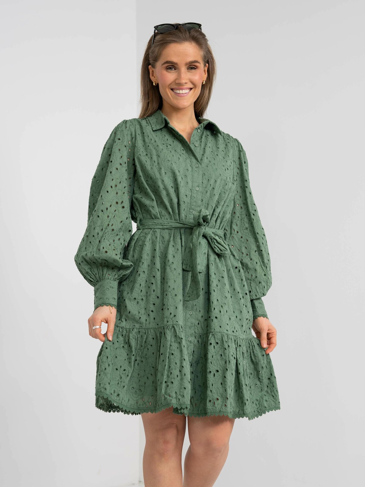 Y.A.S Hipsa Long Sleeve Shirt Dress Dark Ivy