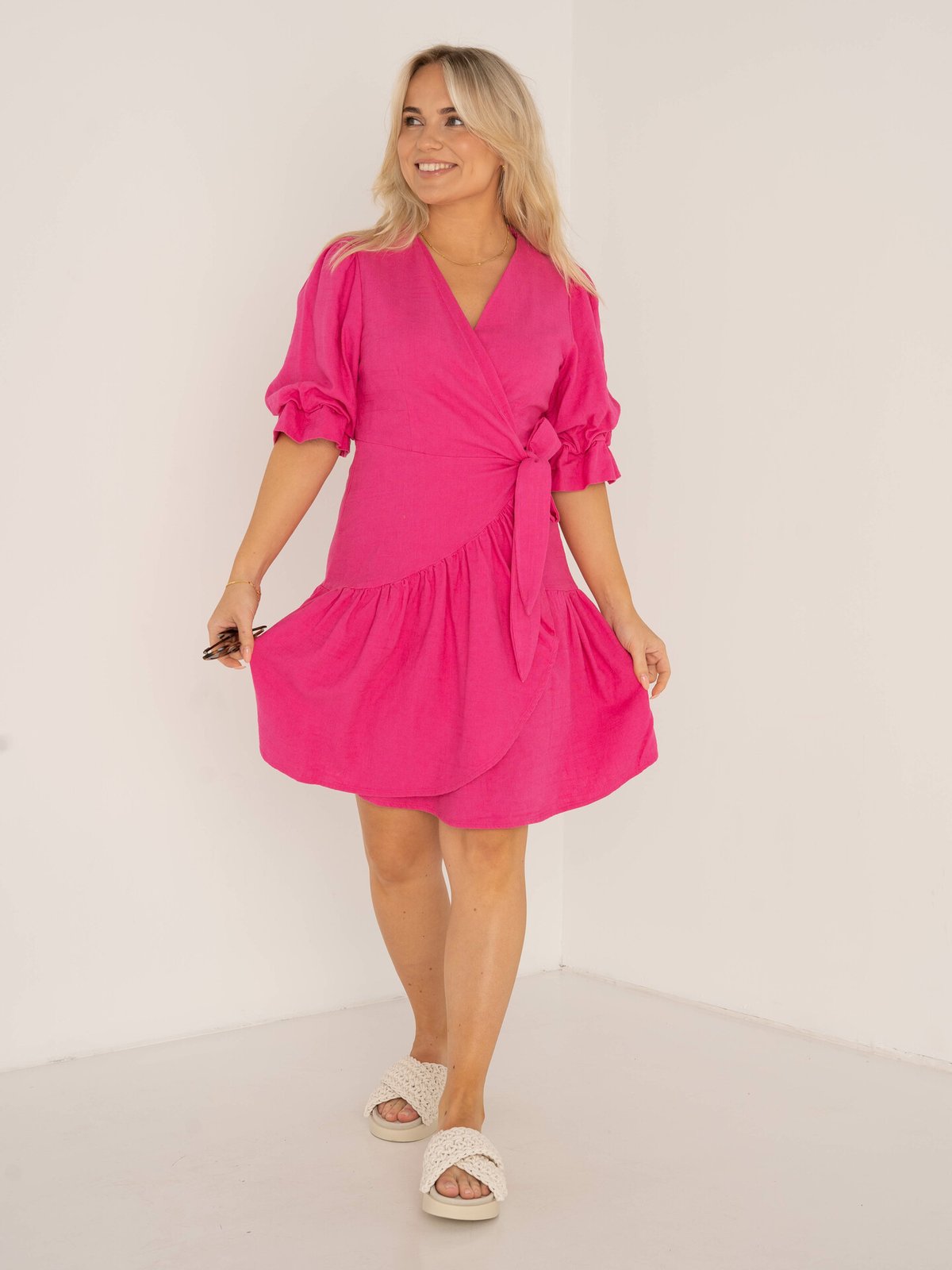 Y.A.S Prima 2/4 Wrap Dress Fuchsia Purple