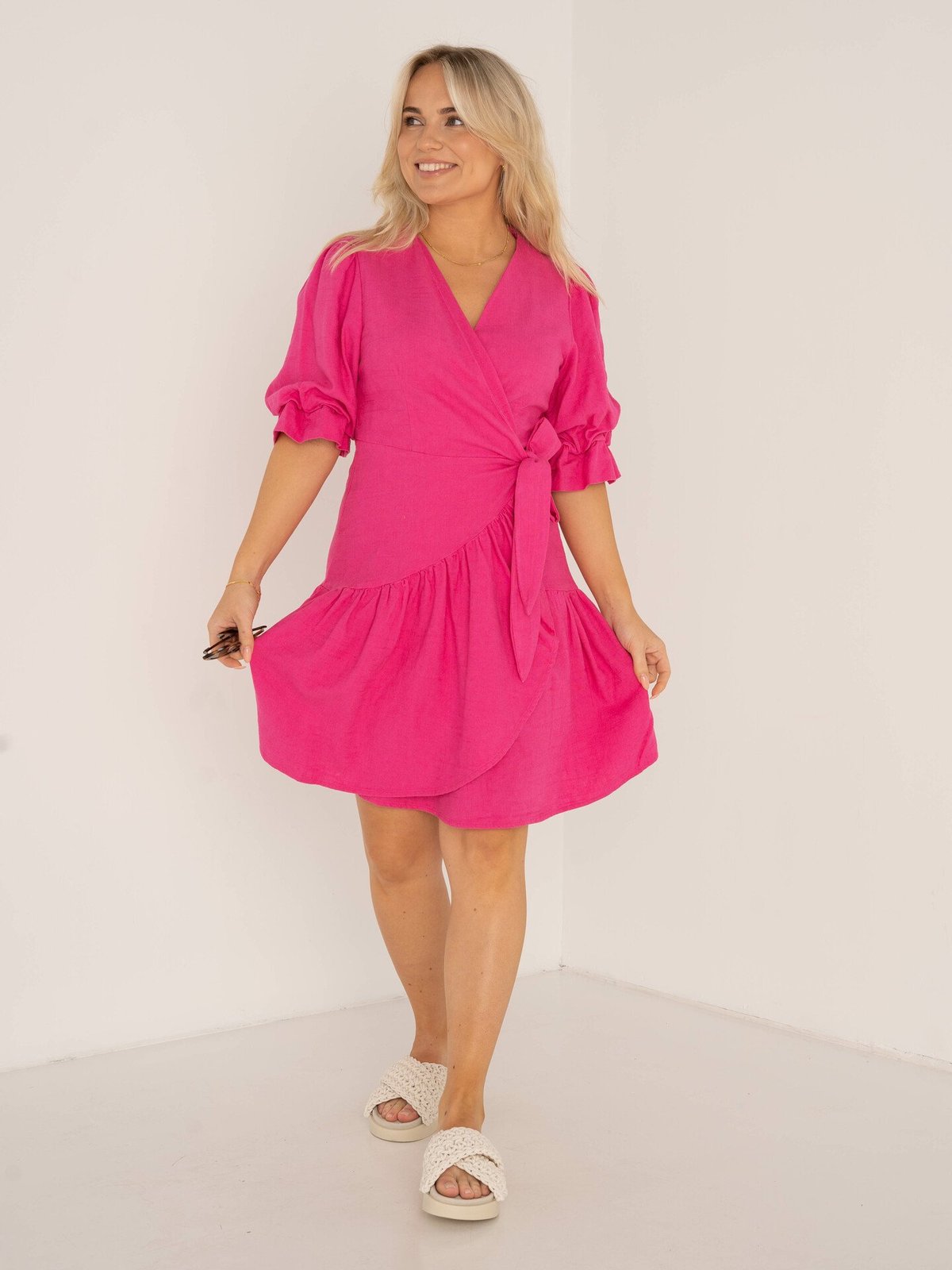 Y.A.S Prima 2/4 Wrap Dress Fuchsia Purple