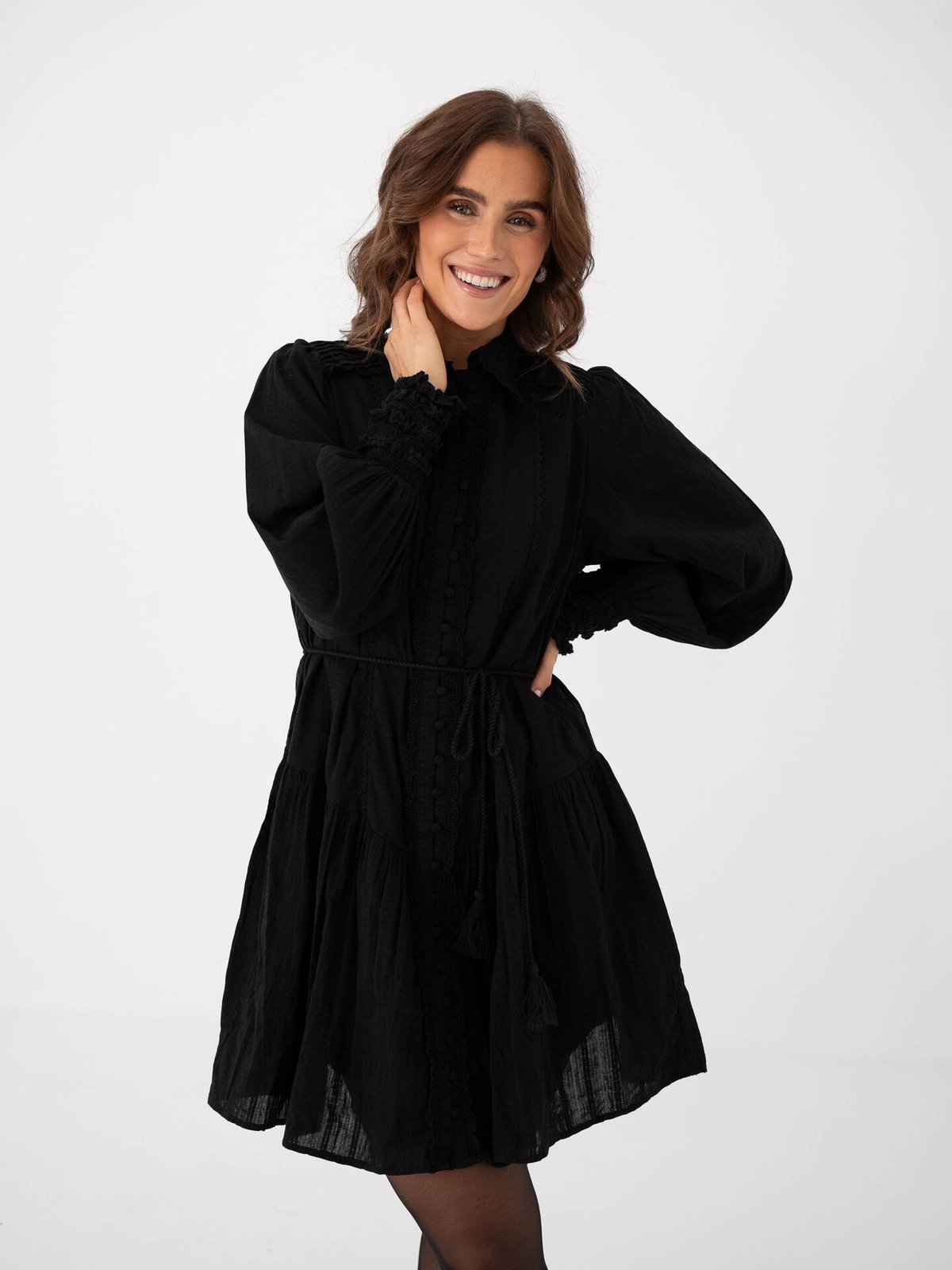 Y.A.S Somellie Long Sleeve Shirt Dress Black
