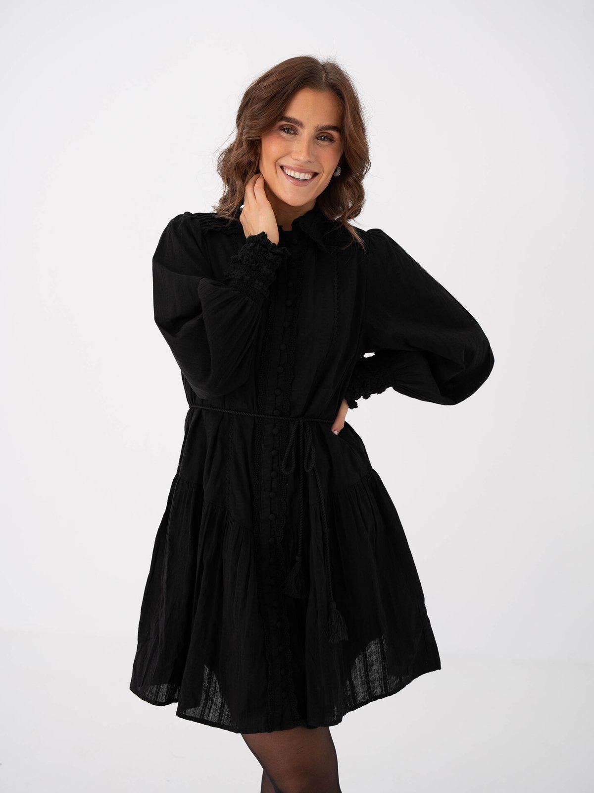 Y.A.S Somellie Long Sleeve Shirt Dress Black
