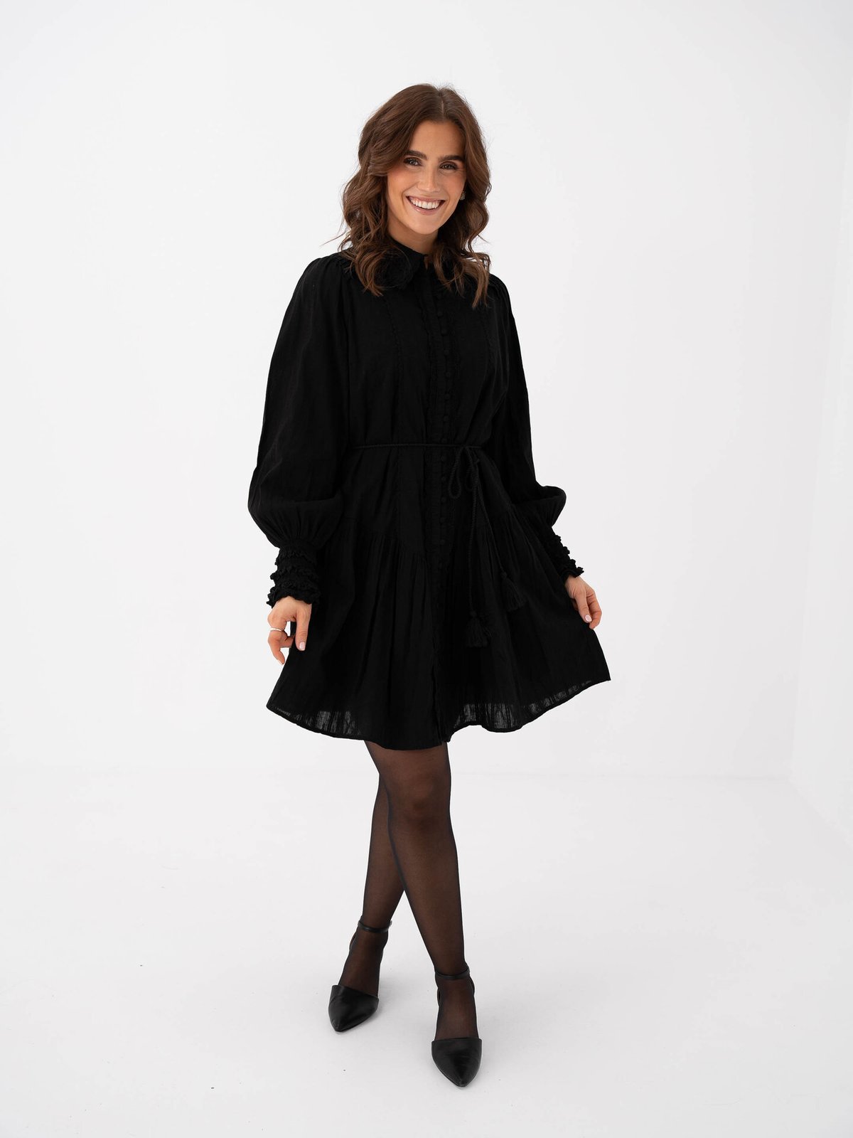 Y.A.S Somellie Long Sleeve Shirt Dress Black
