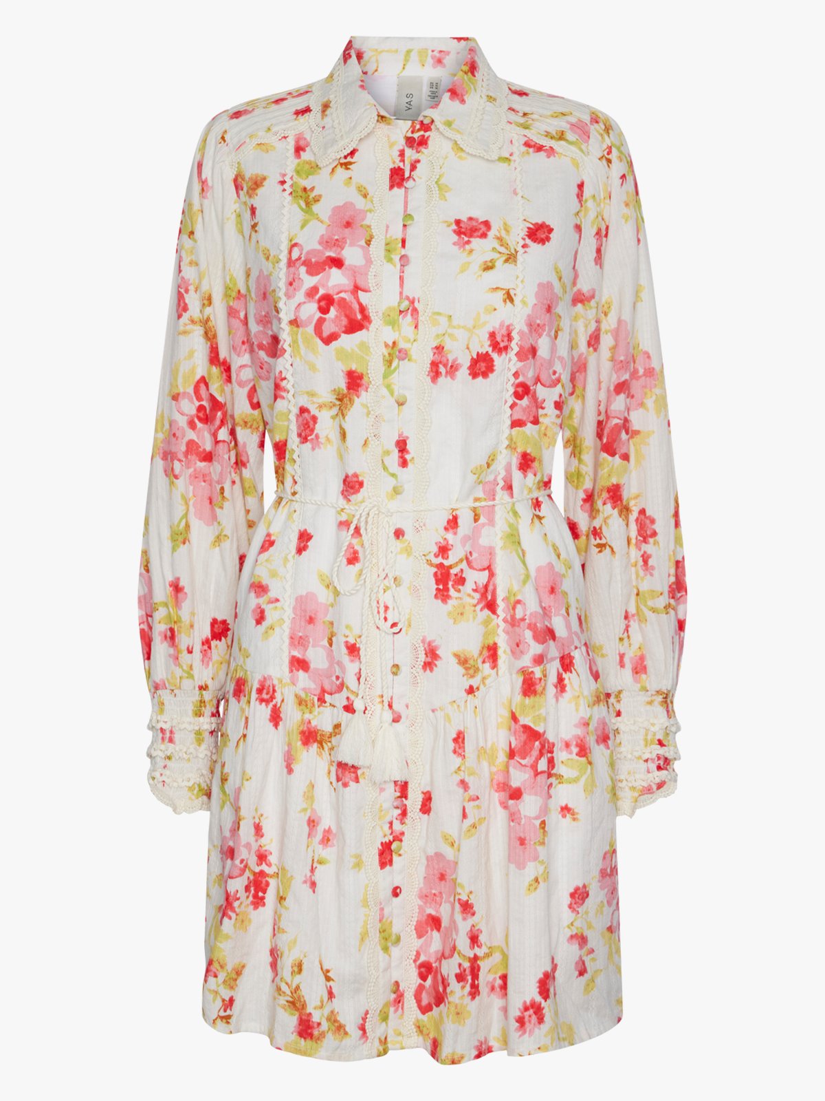 Y.A.S Somellie Long Sleeve Shirt Dress Birch with Red Flowers