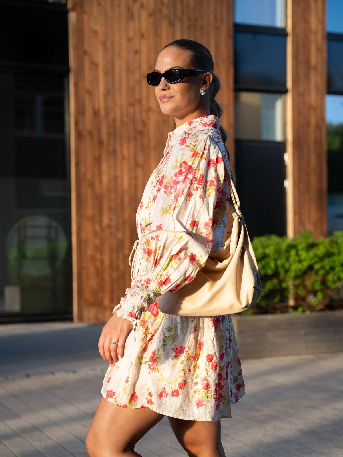 Y.A.S Somellie Long Sleeve Shirt Dress Birch with Red Flowers