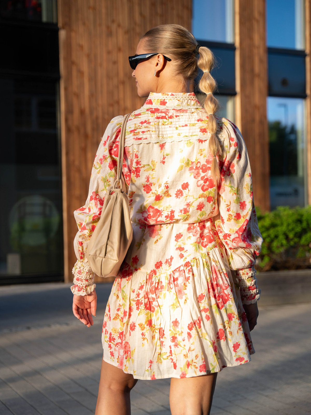 Y.A.S Somellie Long Sleeve Shirt Dress Birch with Red Flowers