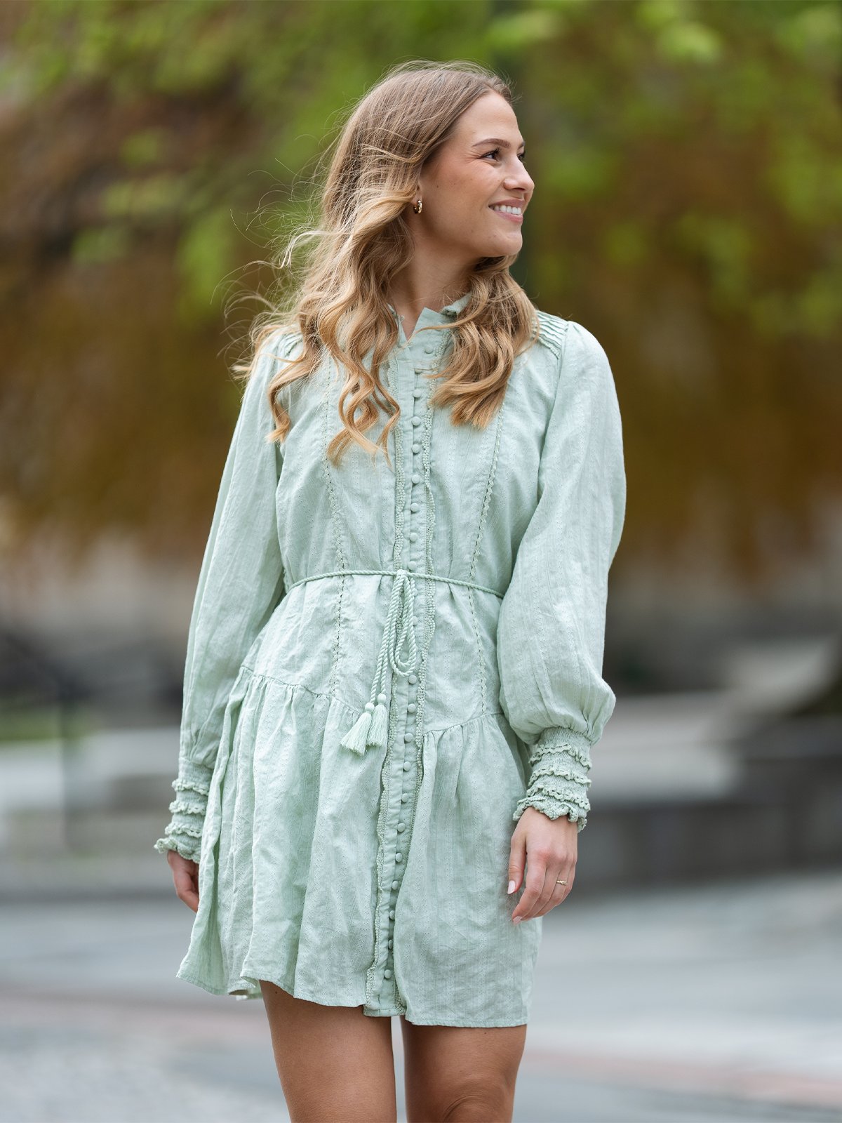 Y.A.S Somellie Long Sleeve Shirt Dress Grønn