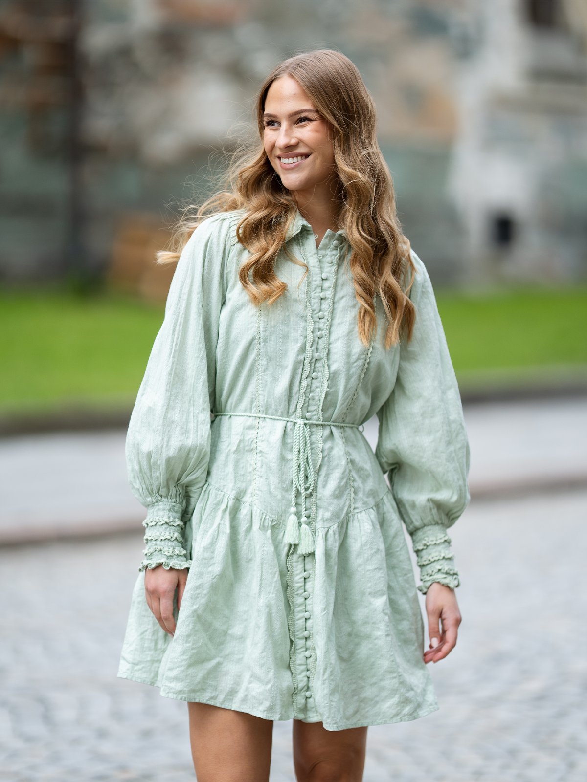 Y.A.S Somellie Long Sleeve Shirt Dress Grønn