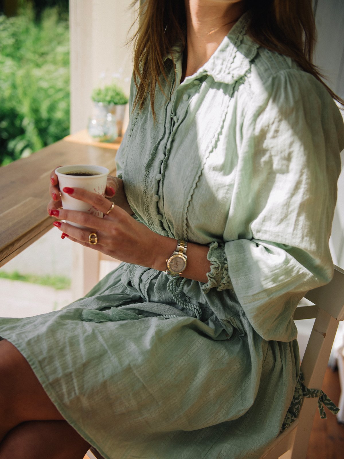 Y.A.S Somellie Long Sleeve Shirt Dress Grønn