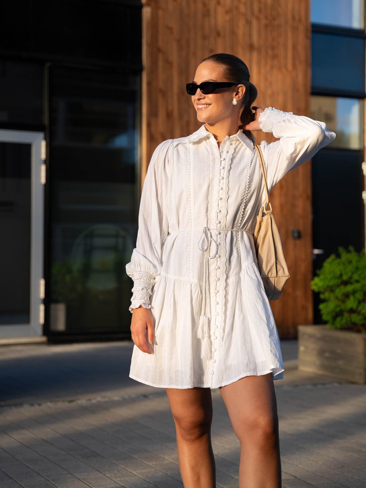 Y.A.S Somellie Long Sleeve Shirt Dress White
