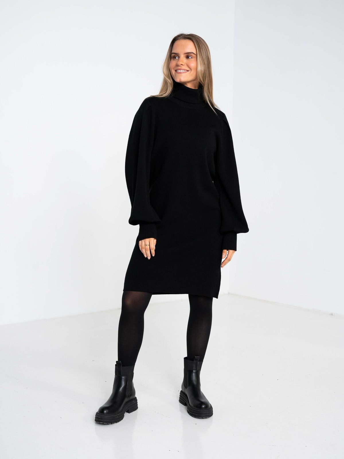 Y.A.S Fonny Long Sleeve Roll Neck Knit Dress Black
