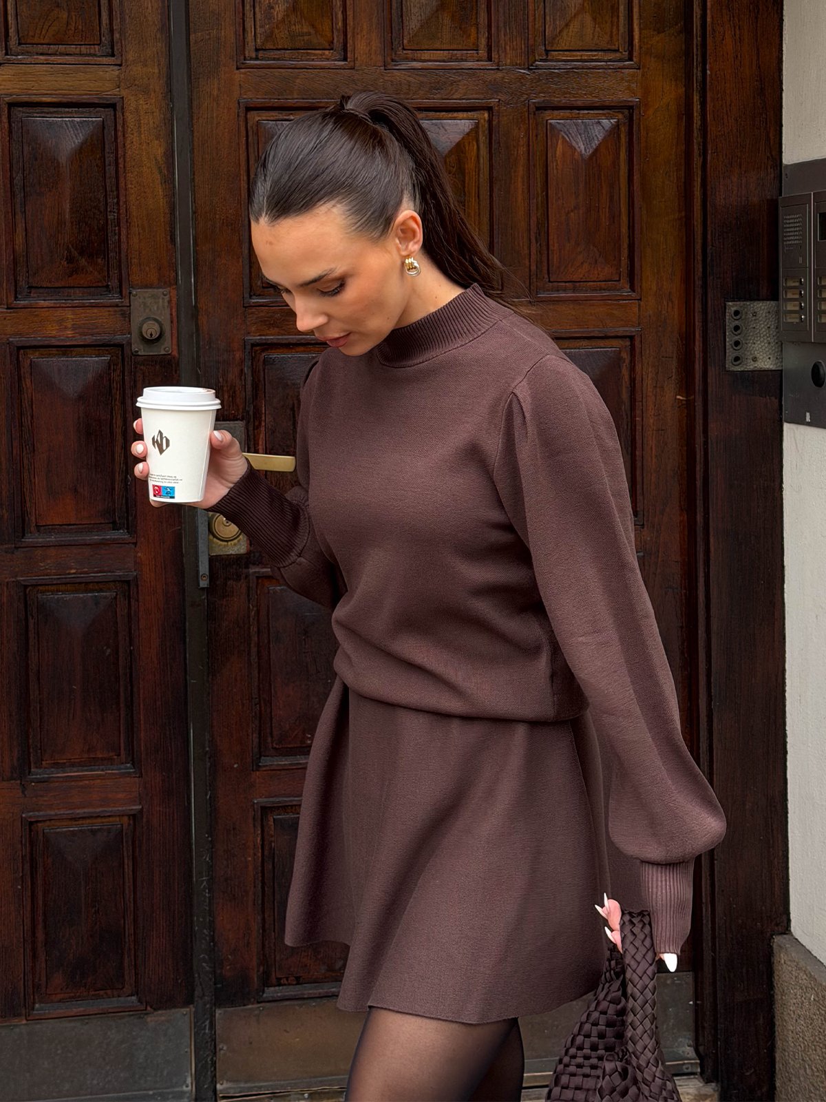 Y.A.S Fonny Long Sleeve Knit Pullover Chocolate Brown