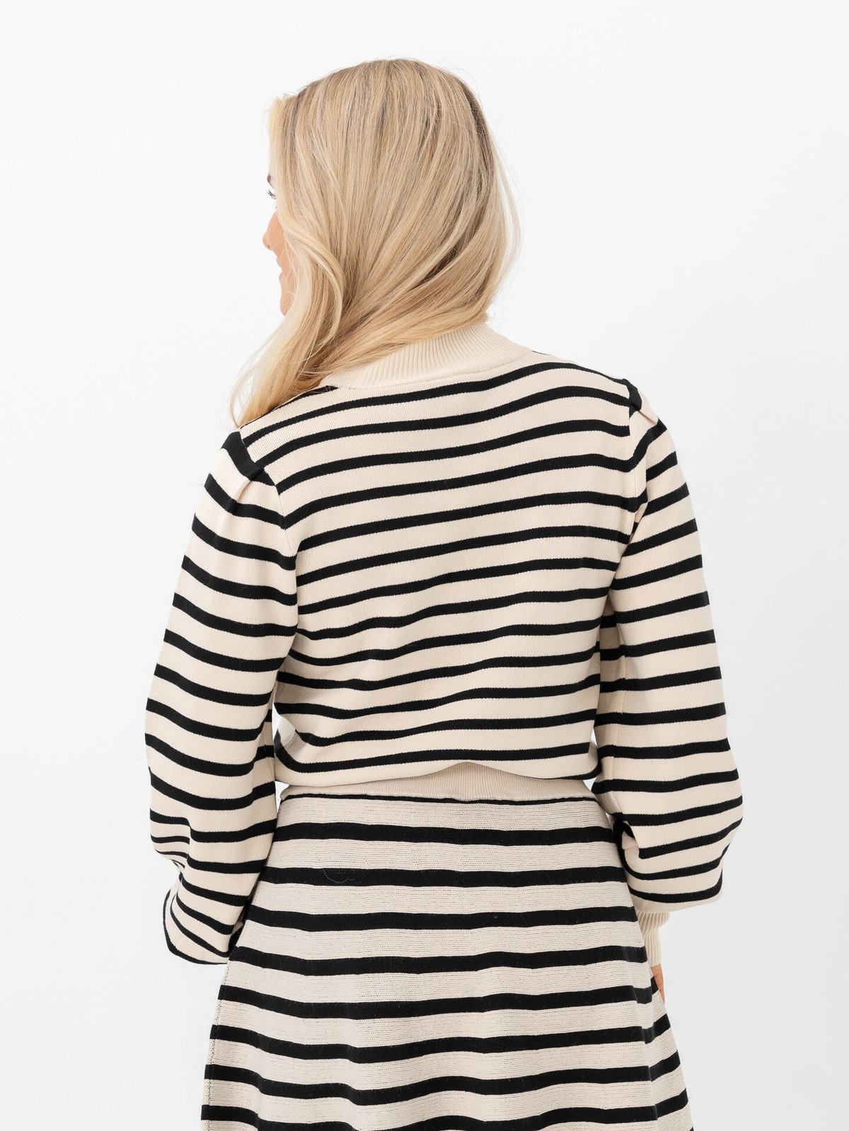 Y.A.S Fonny Long Sleeve Knit Pullover Birch Black Stripes