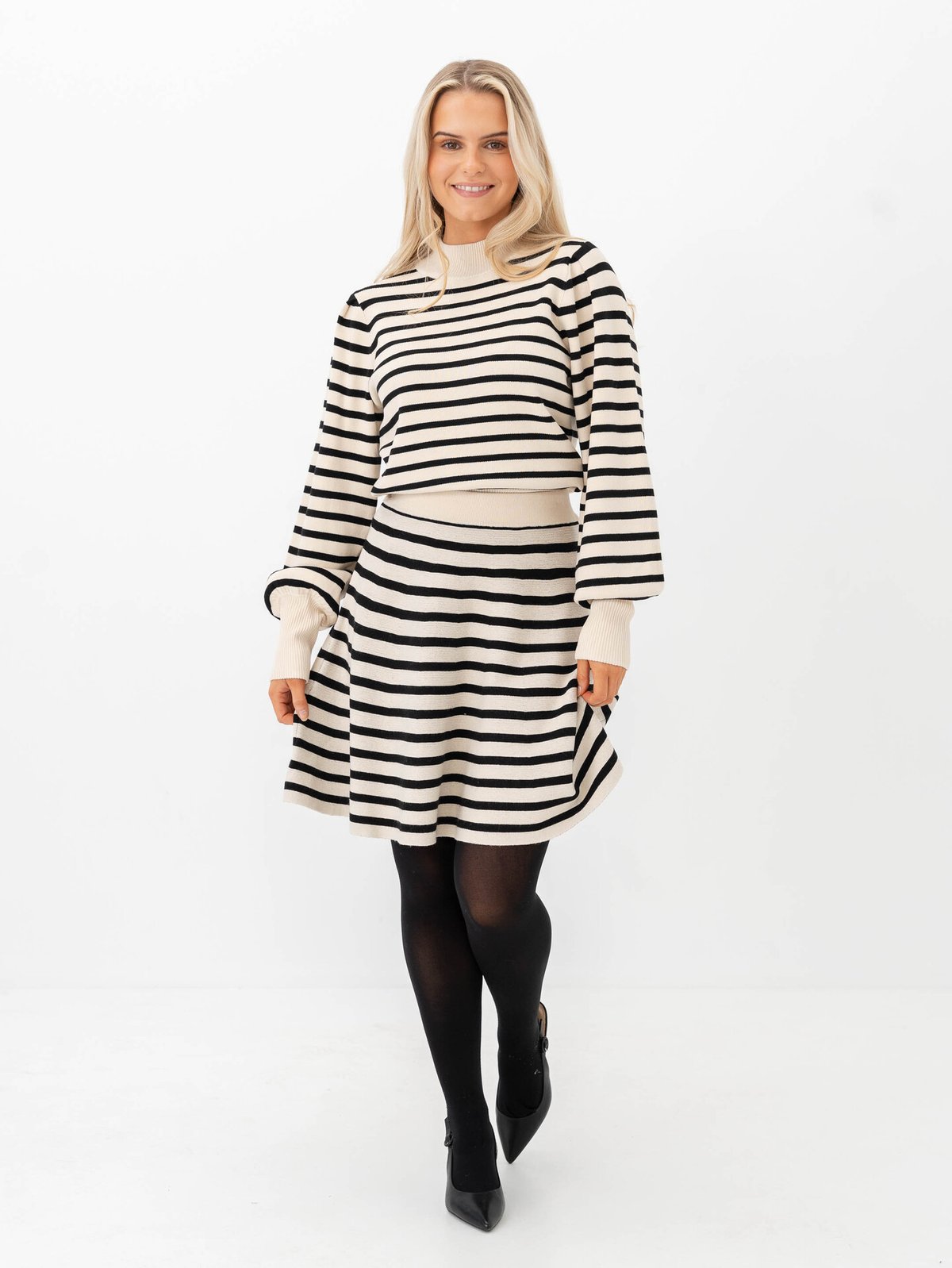 Y.A.S Fonny Long Sleeve Knit Pullover Birch Black Stripes