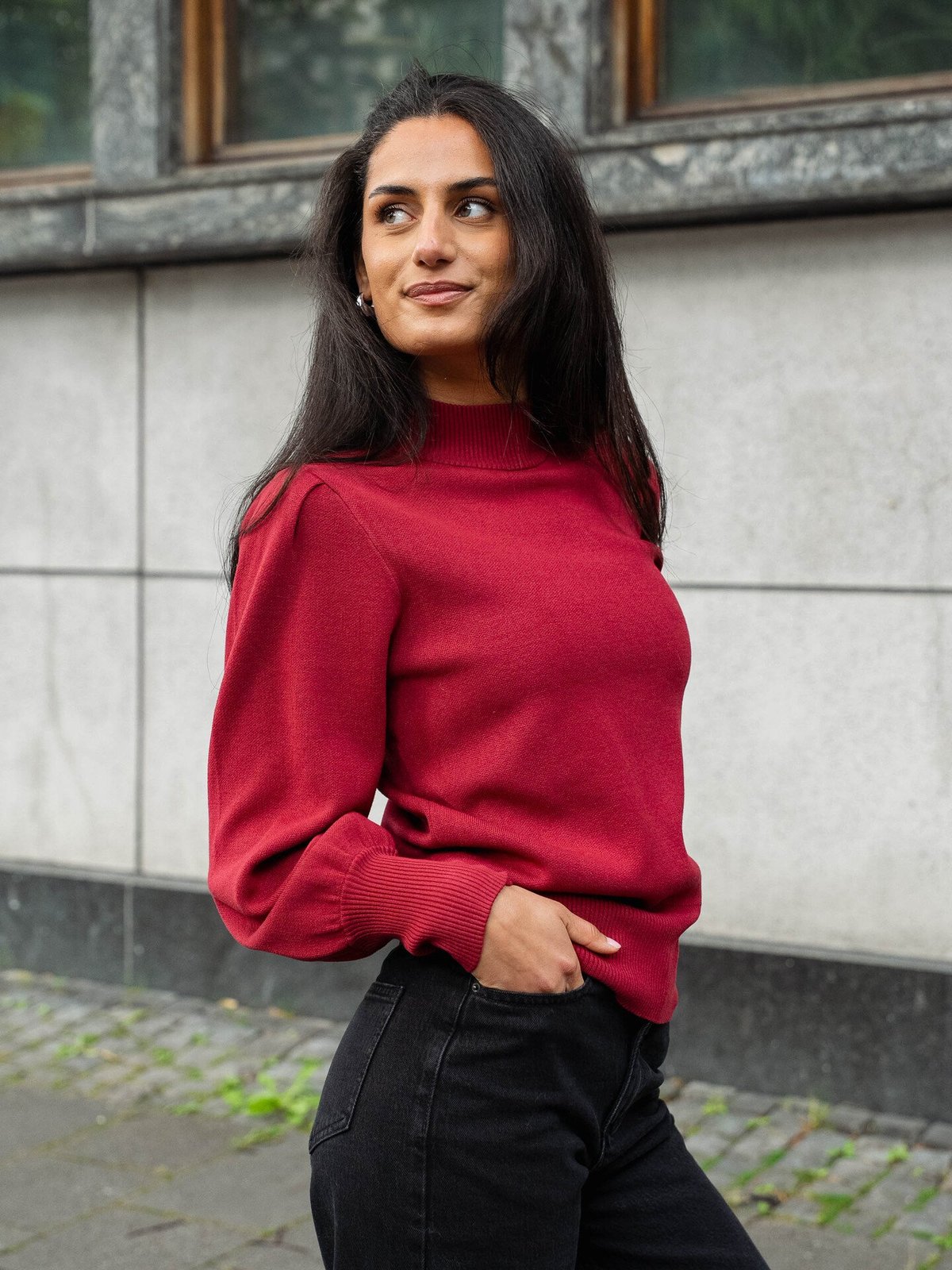 Y.A.S Fonny Long Sleeve Knit Pullover Tibetan Red