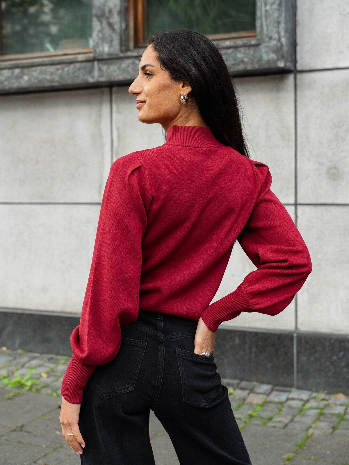 Y.A.S Fonny Long Sleeve Knit Pullover Tibetan Red