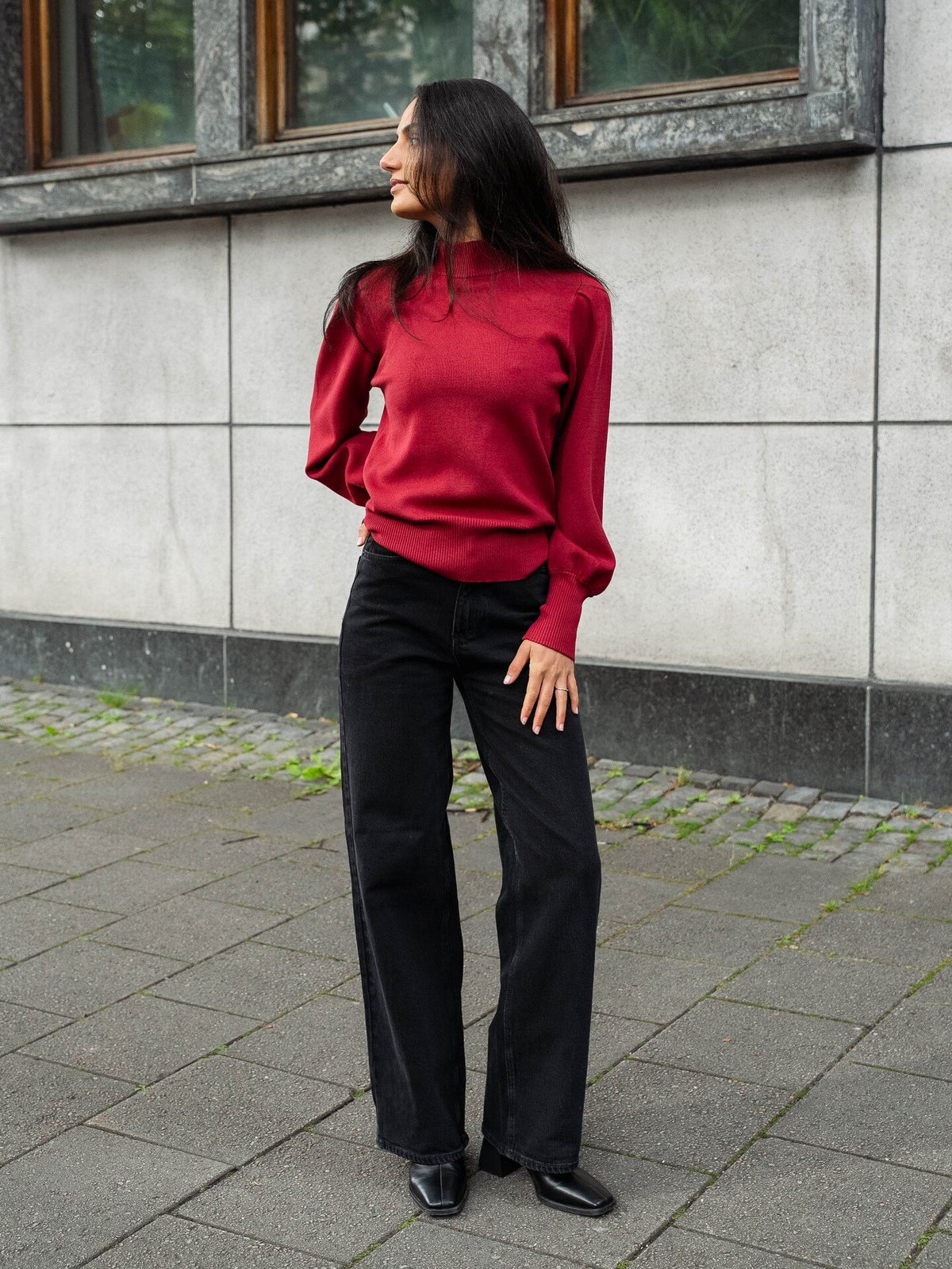 Y.A.S Fonny Long Sleeve Knit Pullover Tibetan Red