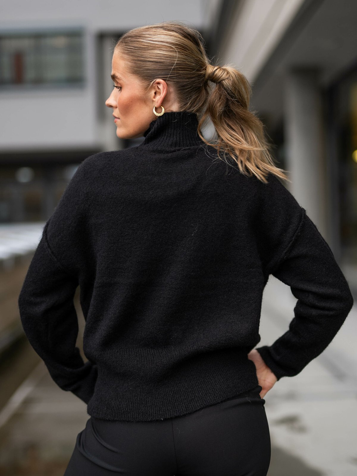 Y.A.S Balis Long Sleeve High Neck Knit Black