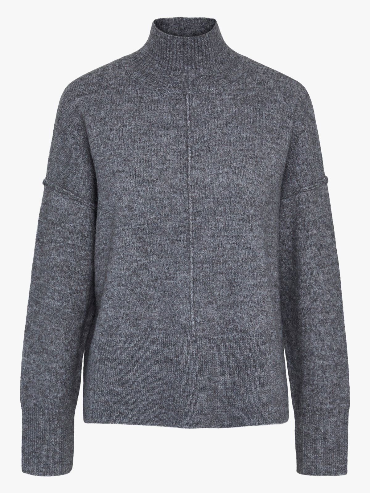 Y.A.S Balis Long Sleeve High Neck Knit Medium Grey Melange