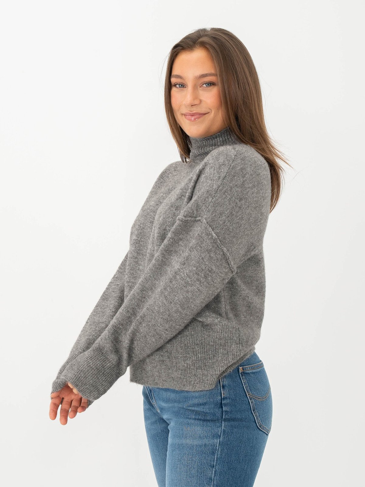 Y.A.S Balis Long Sleeve High Neck Knit Medium Grey Melange