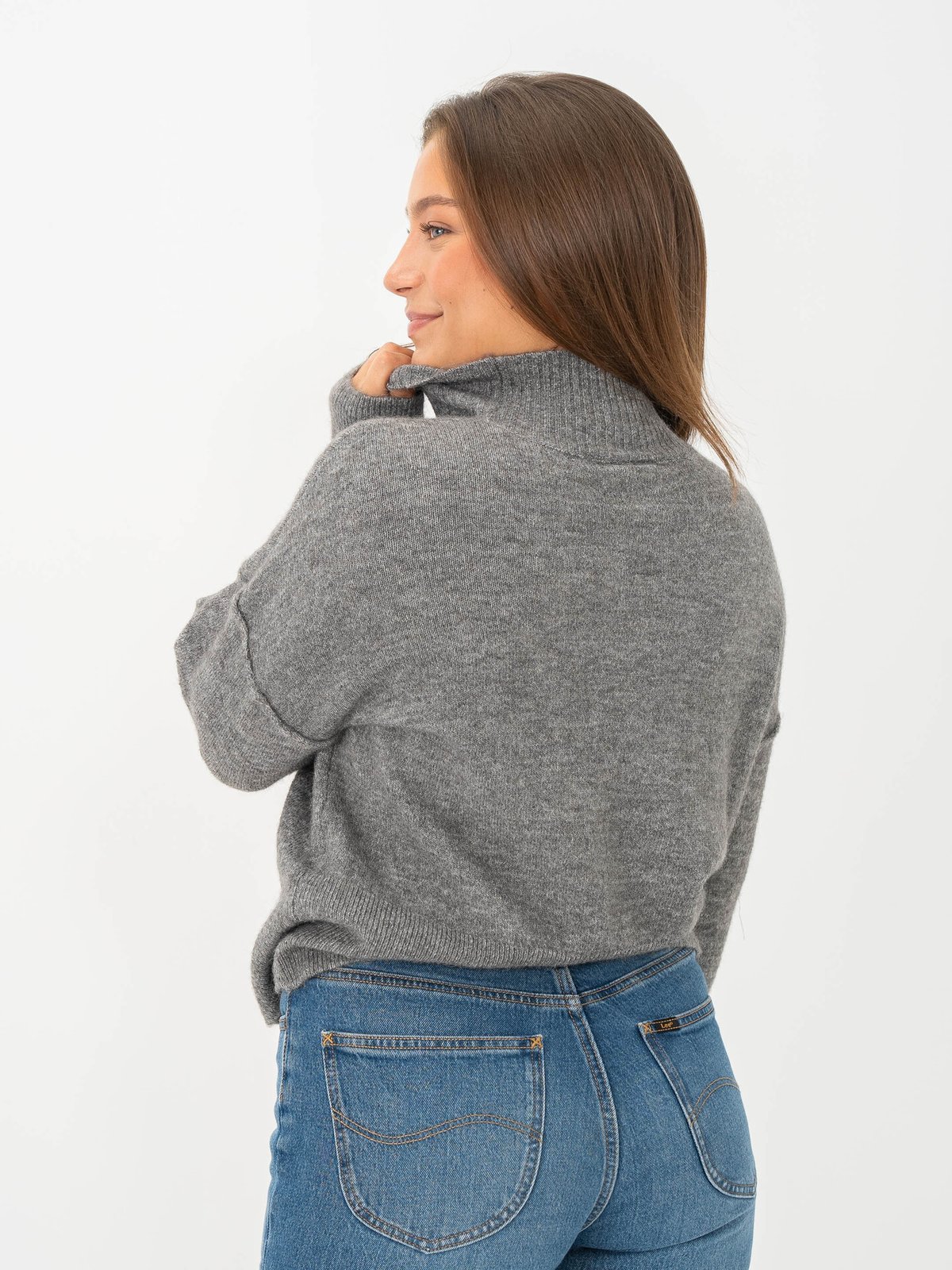 Y.A.S Balis Long Sleeve High Neck Knit Medium Grey Melange