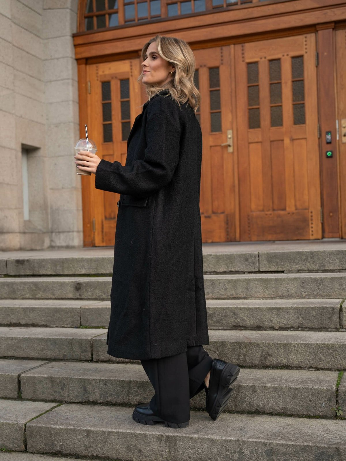 Y.A.S Mila Long Sleeve Wool Mix Coat Black