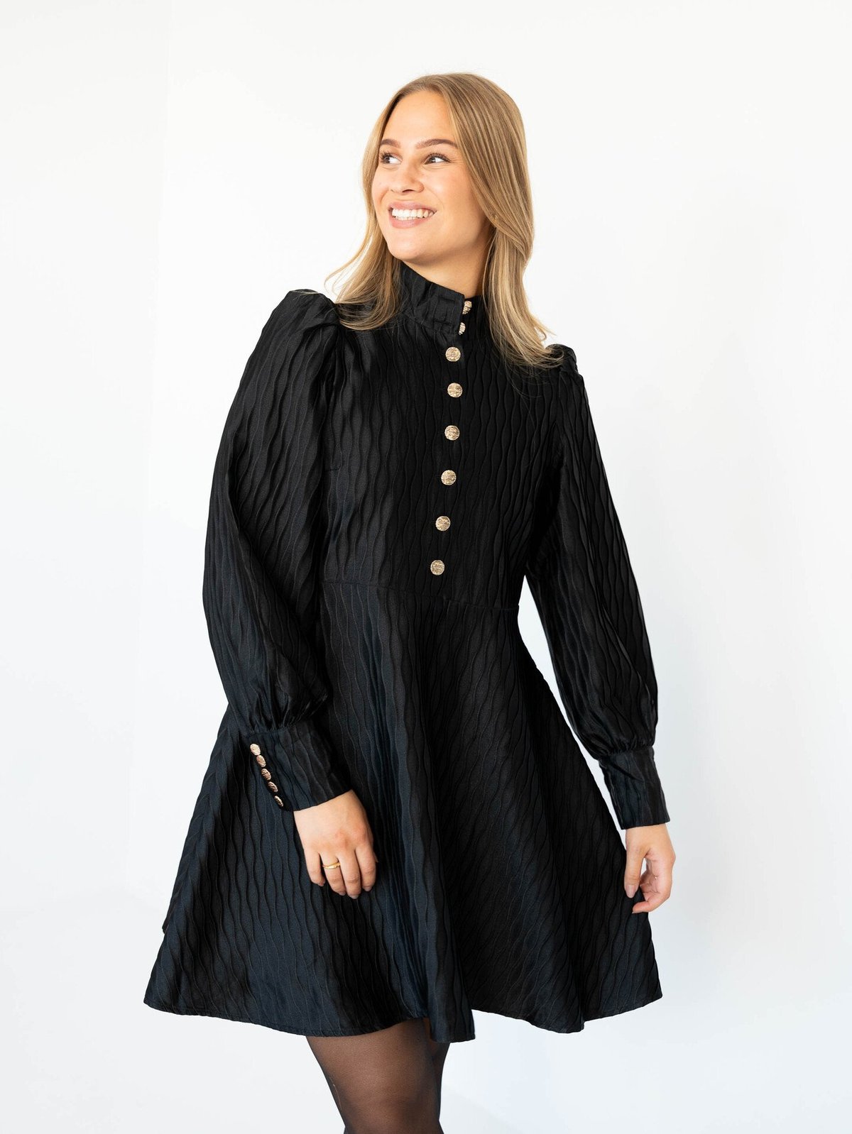 Y.A.S Ripple Long Sleeve Dress Black