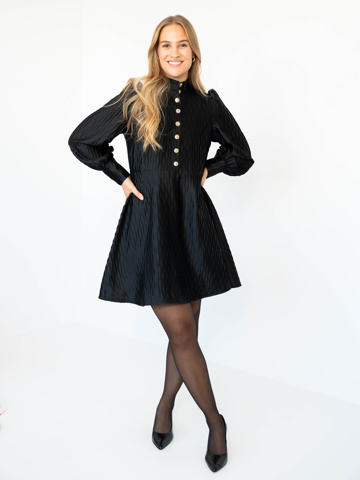 Y.A.S Ripple Long Sleeve Dress Black