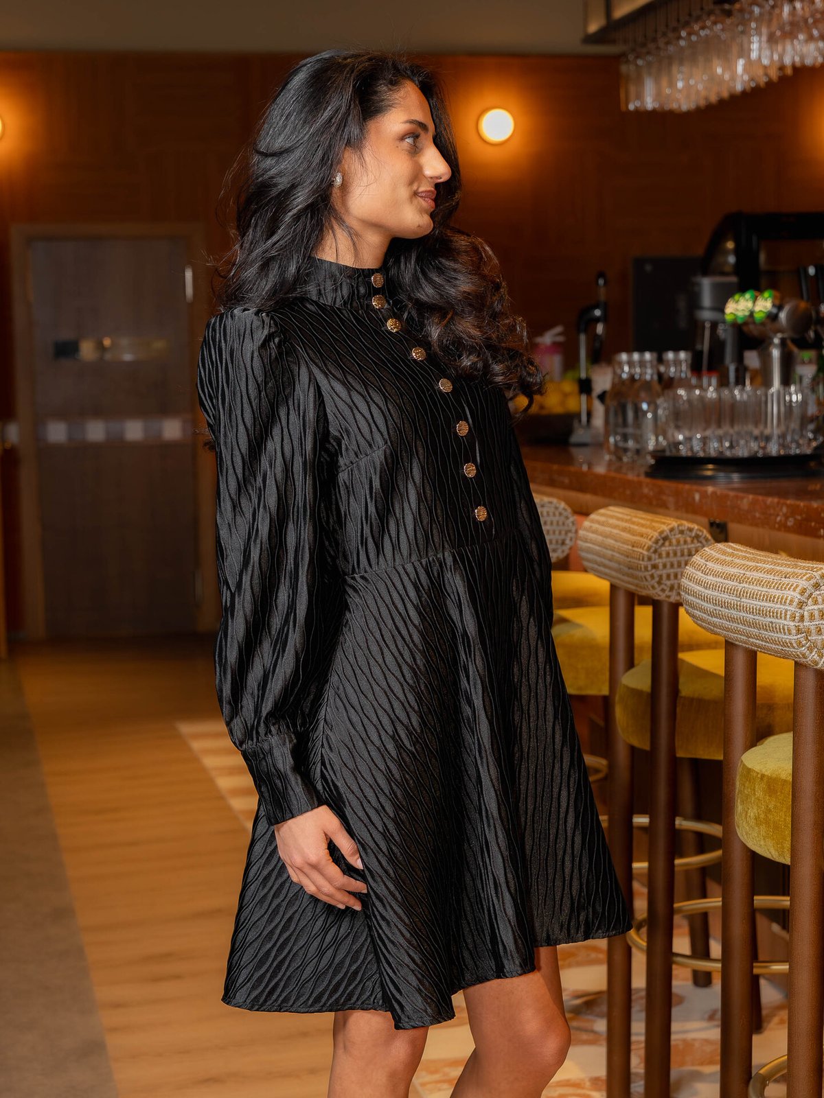 Y.A.S Ripple Long Sleeve Dress Black