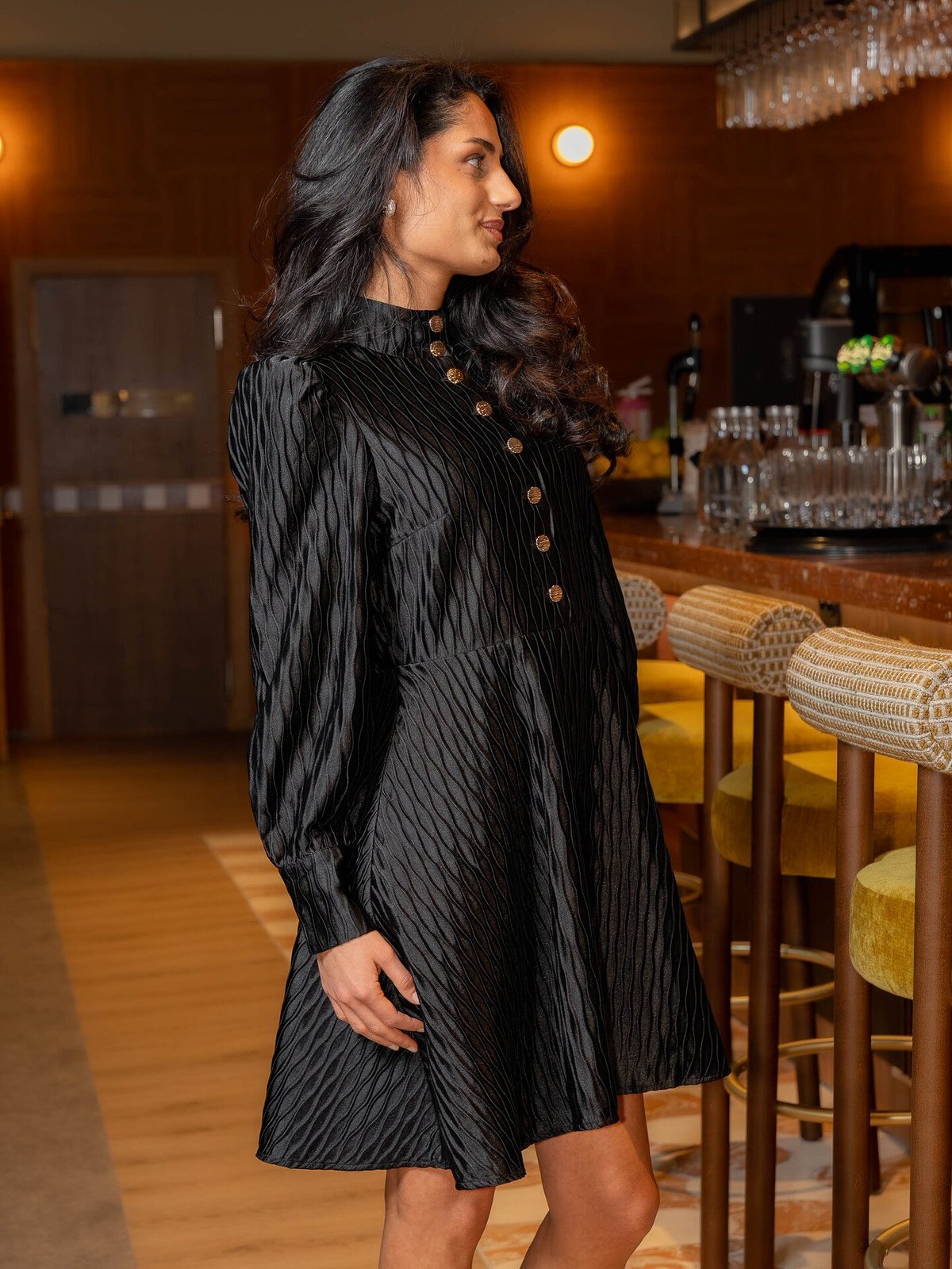 Y.A.S Ripple Long Sleeve Dress Black