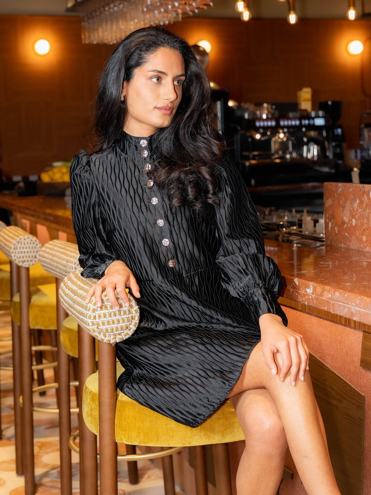 Y.A.S Ripple Long Sleeve Dress Black