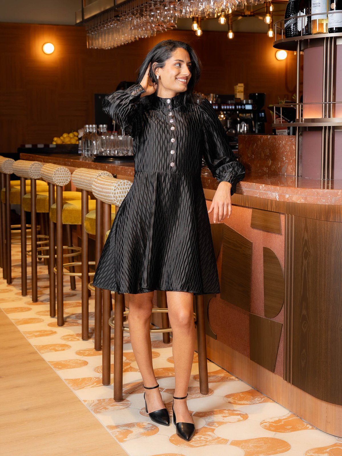 Y.A.S Ripple Long Sleeve Dress Black