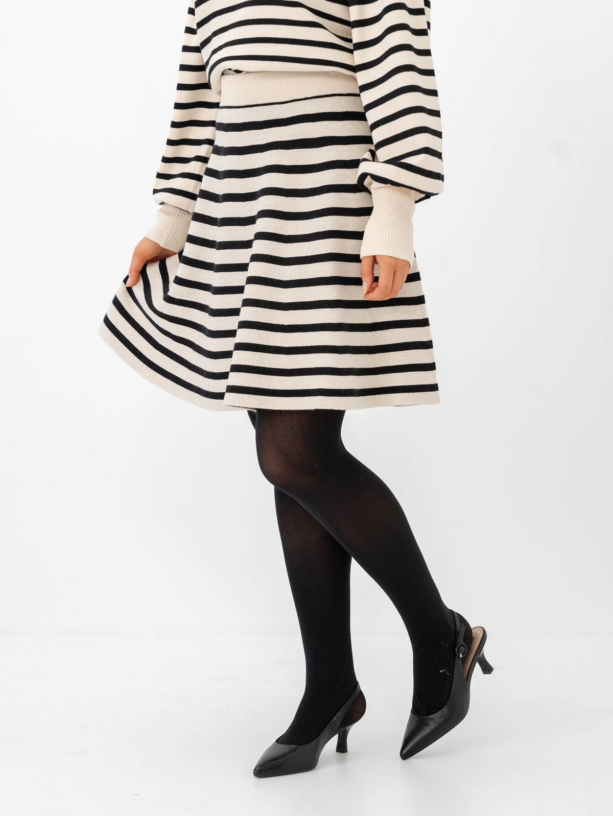 Y.A.S Fonny High Waisted Skirt Birch Black Stripes