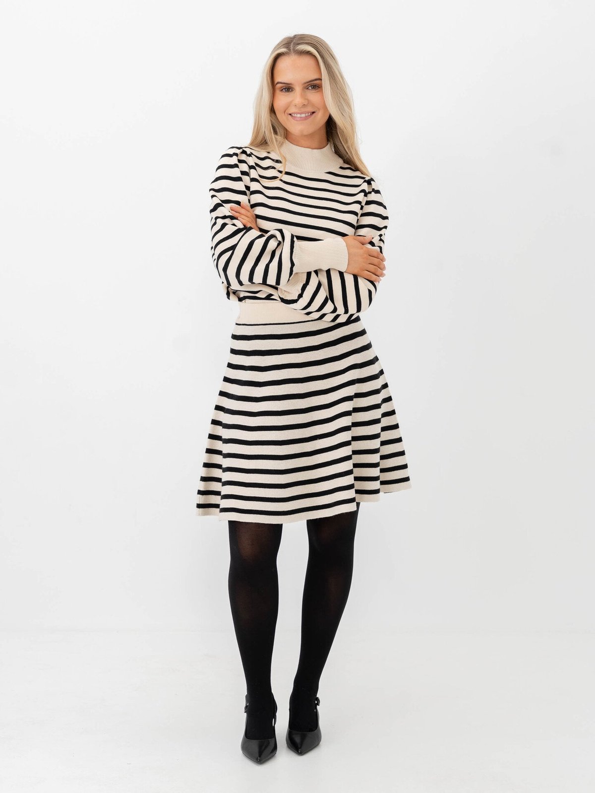 Y.A.S Fonny High Waisted Skirt Birch Black Stripes
