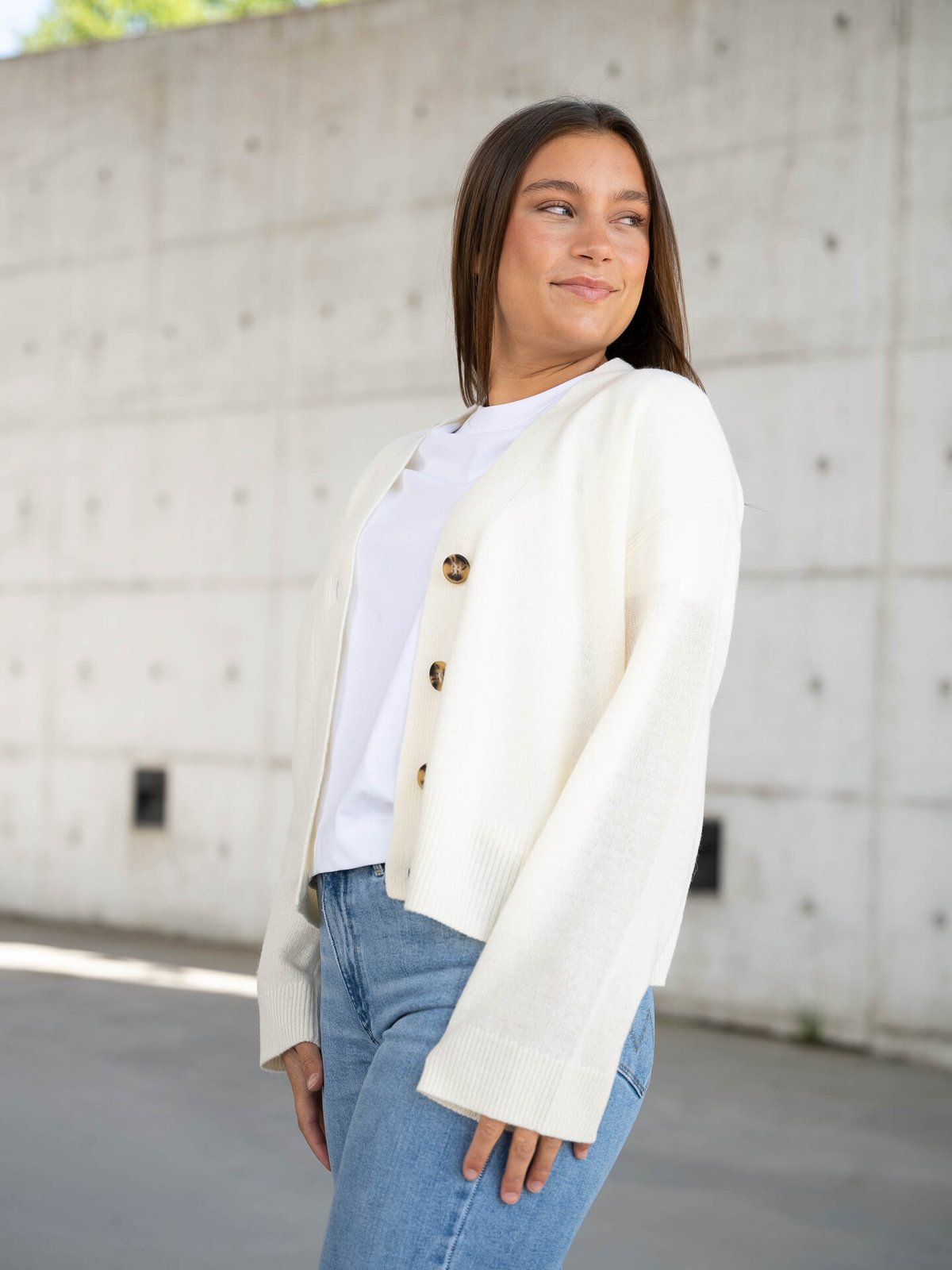 Y.A.S Frido Long Sleeve Wide Knit Cardigan Birch