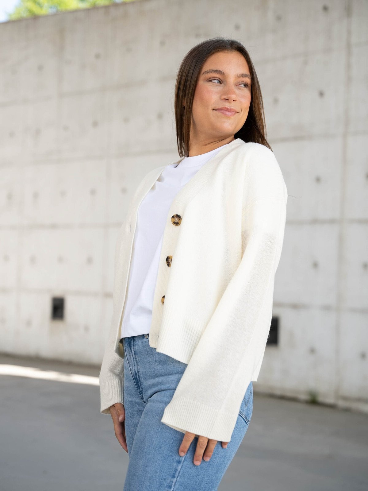 Y.A.S Frido Long Sleeve Wide Knit Cardigan Birch